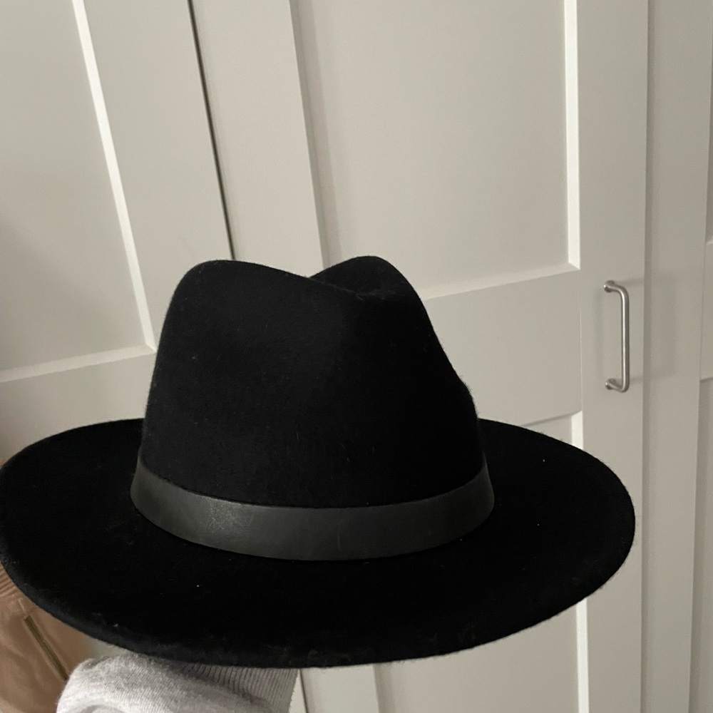 AllSaints Bronson leather-trim wool fedora hat.